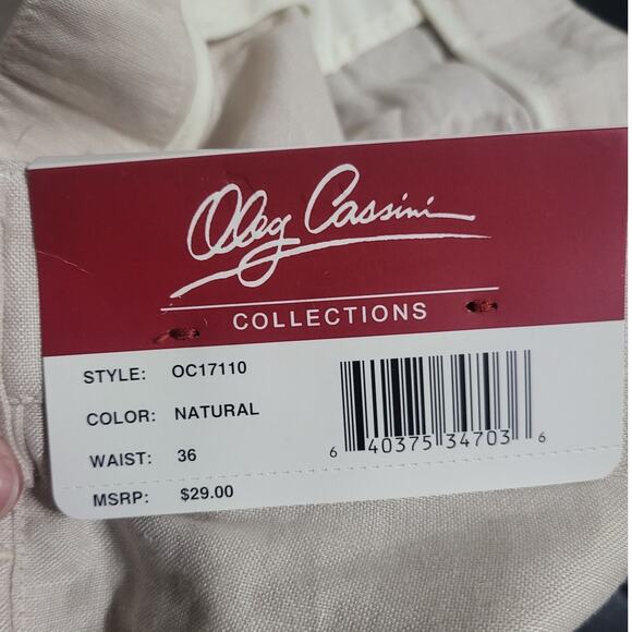 Oleg Cassini Men's Tan Pleated Linen Blend Shorts - 36 - Picture 3 of 6